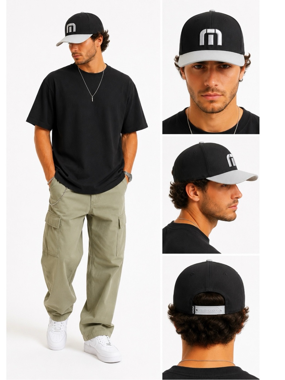 Travis Mathew Black and Silver Logo Fitted Hat
